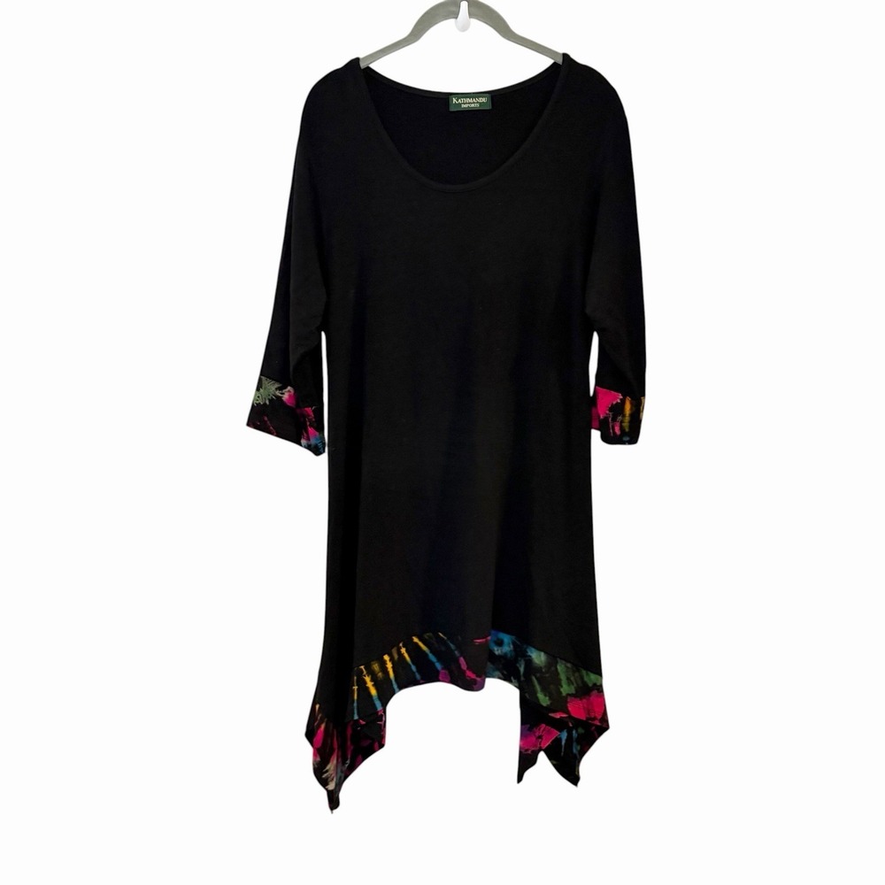 Kathmandu Imports Black Tie Dye Asymmetric Tunic Tank Top Standard Size Boho